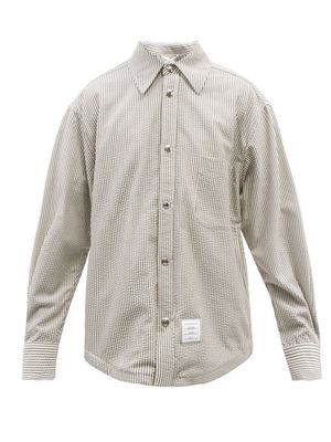 Thom Browne - Striped Wool-seersucker Shirt - Mens - Mid Grey