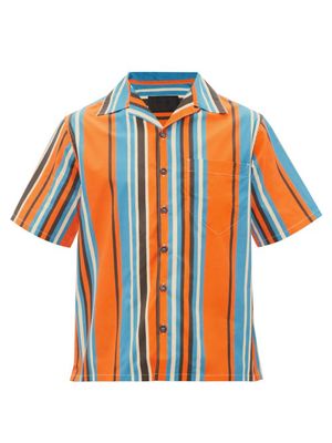 Prada - Striped Cotton-blend Poplin Shirt - Mens - Orange Multi
