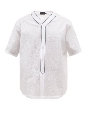 Giorgio Armani - Piped Cotton-seersucker Short-sleeved Shirt - Mens - White