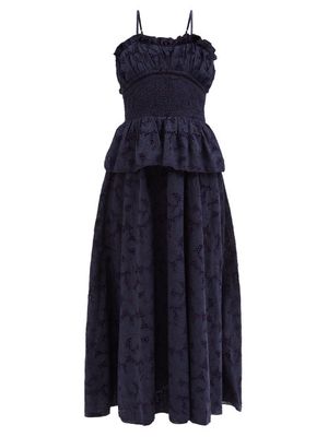 Lug Von Siga - Amara Broderie-anglaise Smocked Cotton Dress - Womens - Navy