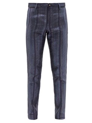 Dolce & Gabbana - Glitter-striped Twill Trousers - Mens - Navy