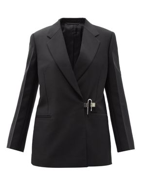 Givenchy - Padlock Oblique-front Wool-blend Hopsack Blazer - Womens - Black