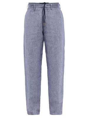 Giorgio Armani - Drawstring-waist Linen-chambray Trousers - Mens - Blue
