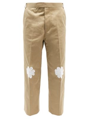 Thom Browne - Flower-appliqué Cotton-blend Tailored Trousers - Mens - Khaki