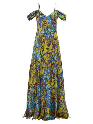 Raey - Uv Floral Print Draped-sleeve Silk Dress - Womens - Multi