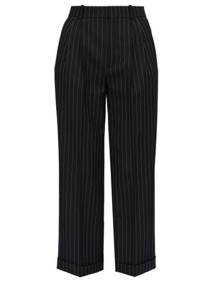 Saint Laurent - High-rise Pinstriped Wool Suit Trousers - Womens - Black Stripe