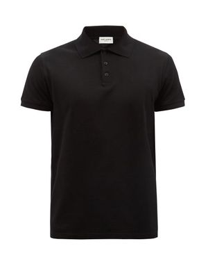 Saint Laurent - Ysl-embroidered Cotton Piqué Polo Shirt - Mens - Black