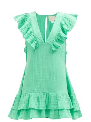 Anaak - Klara Ruffled-sleeve Tiered Cotton-muslin Dress - Womens - Green