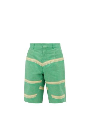 Bianca Saunders - Twisted Cotton-blend Twill Tailored Shorts - Mens - Green Stripe