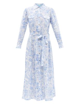 Melissa Odabash - Adelina Tropical-print Voile Shirt Dress - Womens - Blue Print