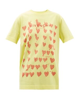 Givenchy - X Josh Smith Heart-print Cotton T-shirt - Womens - Yellow