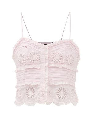 Isabel Marant - Delphine Broderie-anglaise Cotton-blend Cami Top - Womens - Light Pink