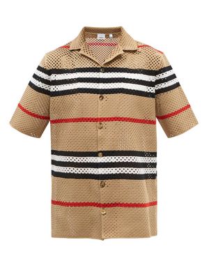 Burberry - Malet Short-sleeved Icon-print Crochet Shirt - Mens - Camel