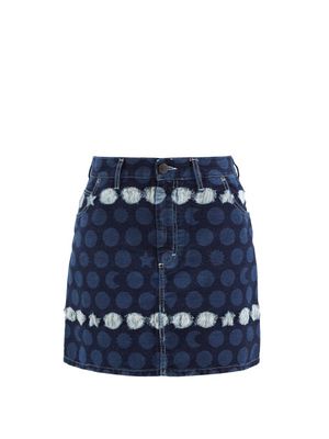 Charles Jeffrey Loverboy - Runes Distressed Denim Mini Skirt - Womens - Mid Denim