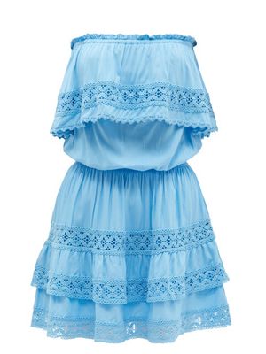 Melissa Odabash - Bandeau-neck Tiered Lace And Challis Mini Dress - Womens - Blue