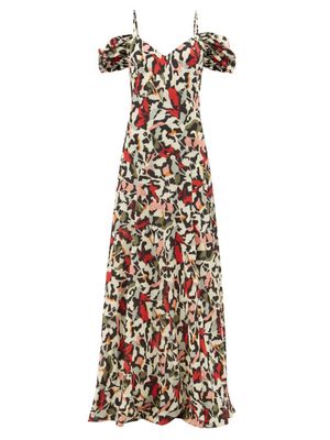 Raey - Abstract Kimono Print Draped-sleeve Silk Dress - Womens - Multi