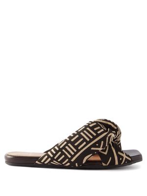 Brother Vellies - Togo Batik-dyed Knotted Cotton-canvas Slides - Womens - Black