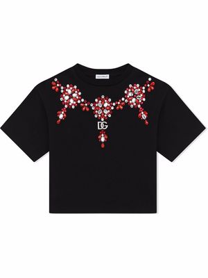 Dolce & Gabbana Kids gemstone-embellished cotton T-shirt - Black