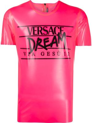 Versace slogan-print latex T-shirt - Pink