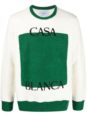 Casablanca logo-embroidered fleece jumper - White