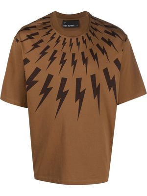 Neil Barrett Fair Isle Thunderbolt-print cotton T-shirt - Brown