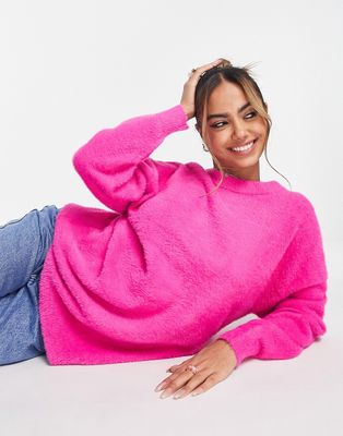 Urban Revivo fluffy knitted sweater in bright pink