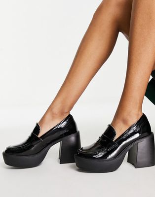 RAID Presha platform heel loafers in black patent