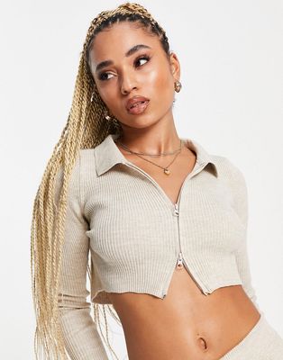 Fashionkilla knit zip top in ecru - part of a set-White