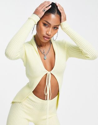 Missy Empire front tie detail cardigan in soft lime - part of a set-Green