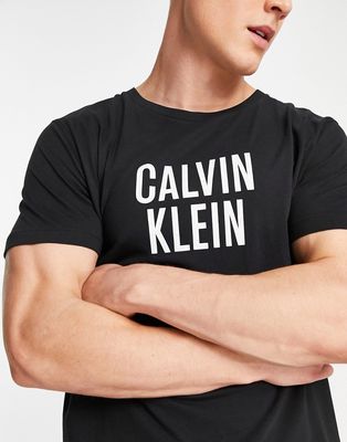 Calvin Klein chest logo relaxed fit swim t-shirt in black