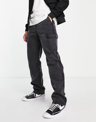 ASOS DESIGN relaxed cargo pants with acid wash in black