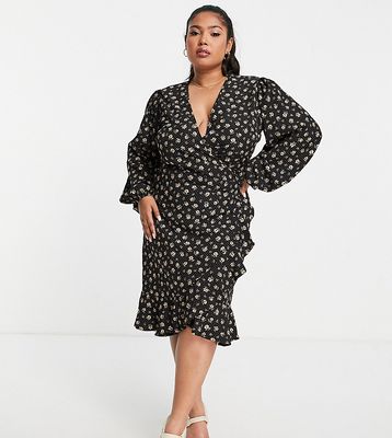 In The Style Plus x Carys Whittaker wrap front midi dress in floral print-Multi