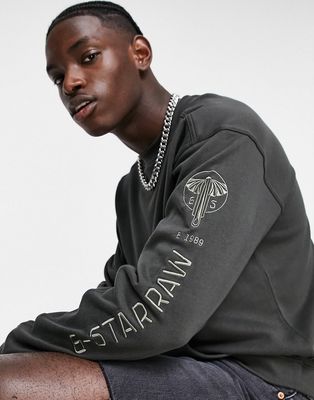 G-Star sleeve graphic pocket sweatshirt in gray-Grey