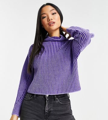 ASOS DESIGN Petite high neck sweater with contrast rib in purple
