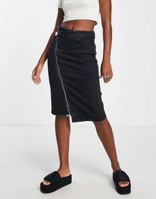 Urban Revivo asymmetric denim mini skirt in black
