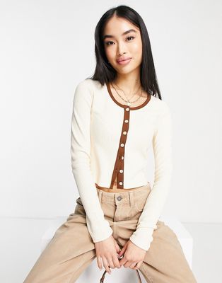 Urban Revivo collar detail long sleeve top in white