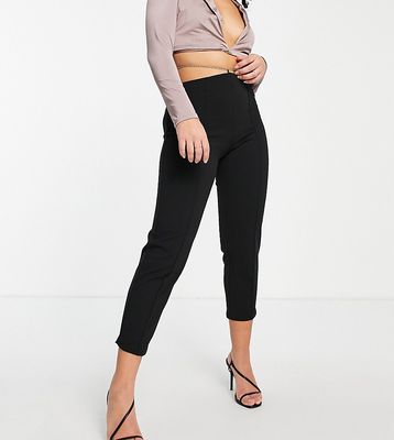 ASOS DESIGN Petite crepe pant with pintuck and chain waist detail in black
