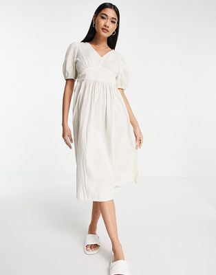 Vero Moda cotton midi dress with cut out back in cream-White