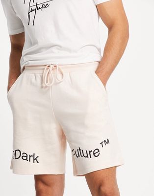 ASOS Dark Future jersey shorts with logo print in shell pink - part of a set