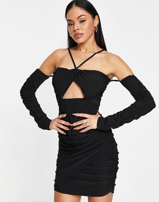 Trendyol halter neck mini dress in black