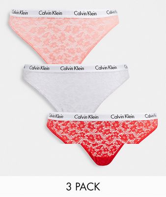 Calvin Klein Carousel lace brazilian brief 3 pack in pink red gray-Multi