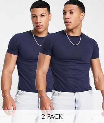 French Connection 2-pack pocket T-shirts in navy-Multi