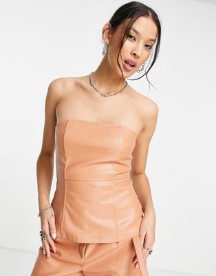 4th & Reckless leather look top in camel - part of a set-Orange