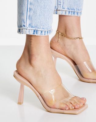 Truffle Collection clear square toe heeled mules in beige