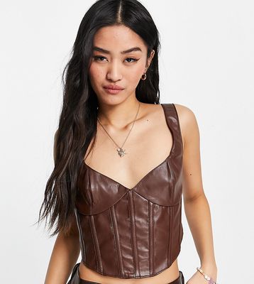 Bardot PU bustier bralette in chocolate brown - part of a set