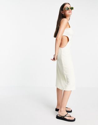 Fashion Union midi tank dress with hip cut out in heavy rib-White