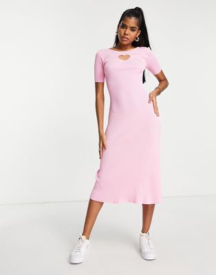 Urban Revivo knitted midi dress with cut out heart in pink