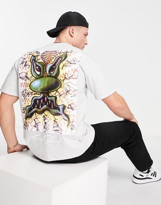 Pull & Bear kenny scharf back print T-shirt in gray