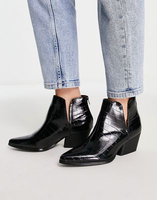 Urban Revivo western croc print ankle boots in black