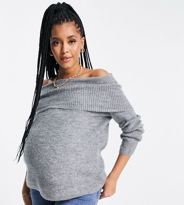 ASOS DESIGN Maternity off shoulder sweater in gray heather-Grey